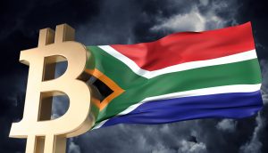 Südafrika-Flagge und Bitcoin-Logo (Grafik)