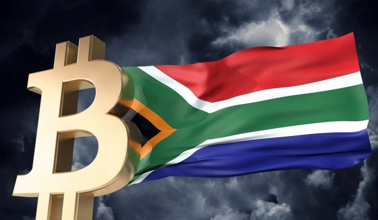 Südafrika-Flagge und Bitcoin-Logo (Grafik)