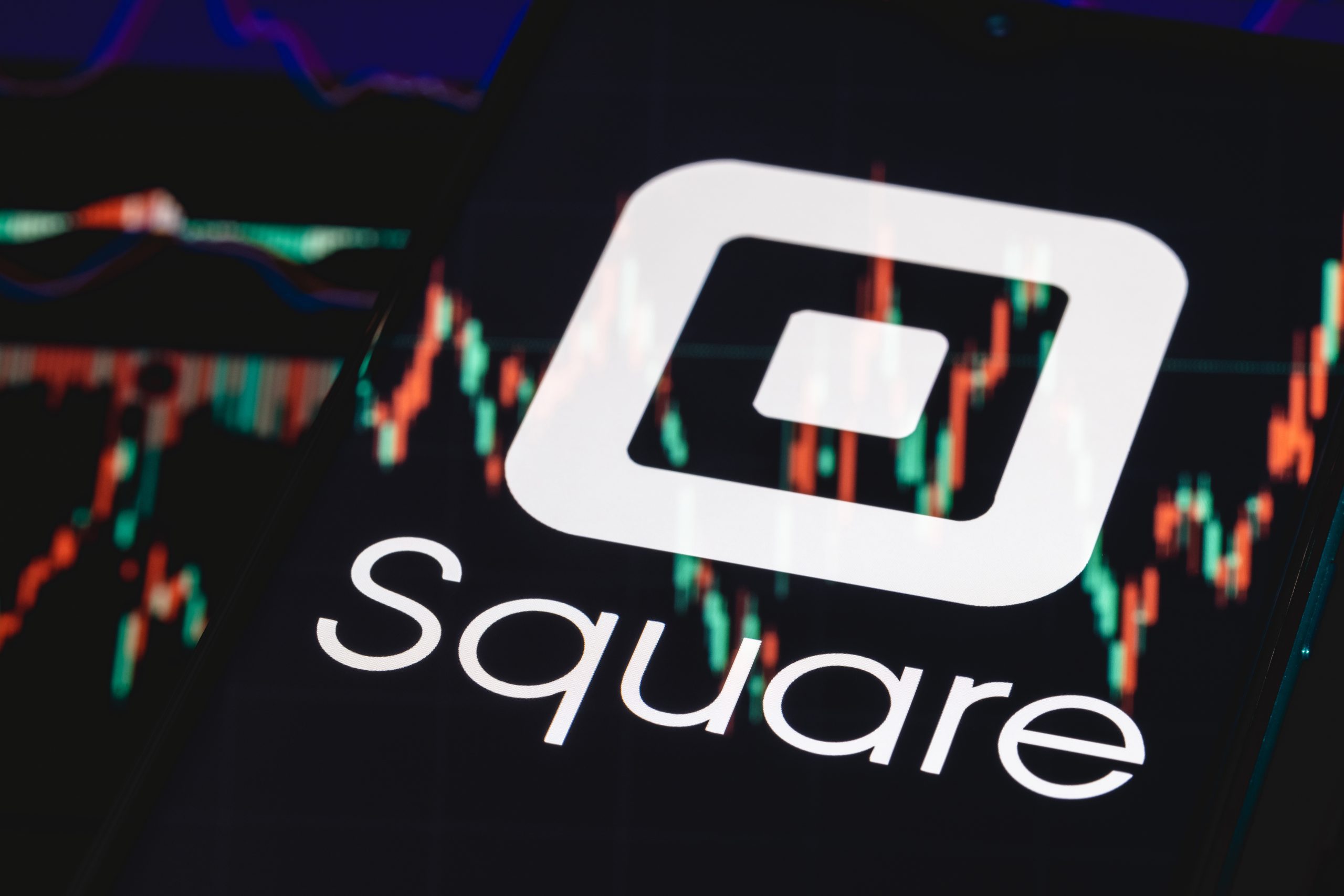 Das Logo von Square auf einem Kurschart.