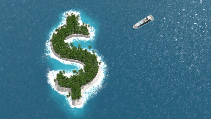 Eine Insel, die wie ein Dollar-Zeichen geformt ist.