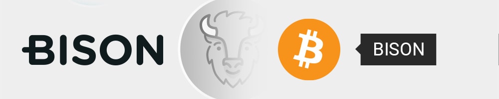 BISON schriftzug mit Logo von einem Bison und einem Bitcoin-Logo
