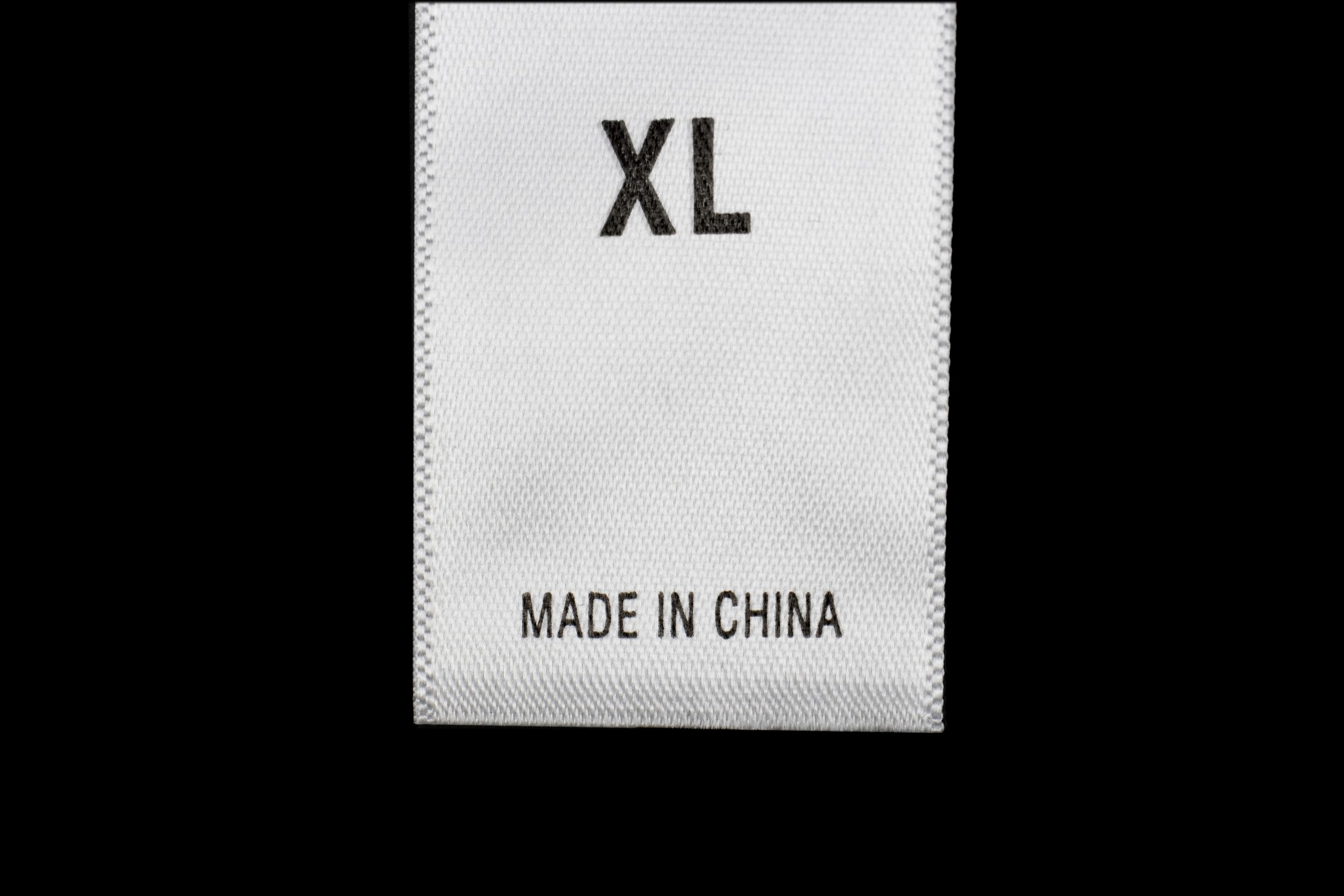 Auf einem Etikett steht "Made in China"