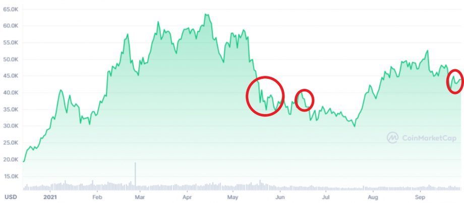 Bitcoin-Kurs im Jahr 2021