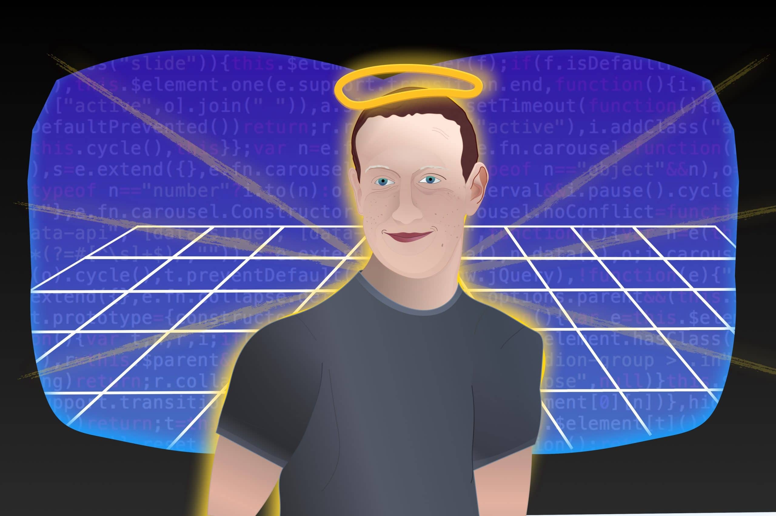 Facebook CEO Marc Zuckerberg als Engel im Metaverse