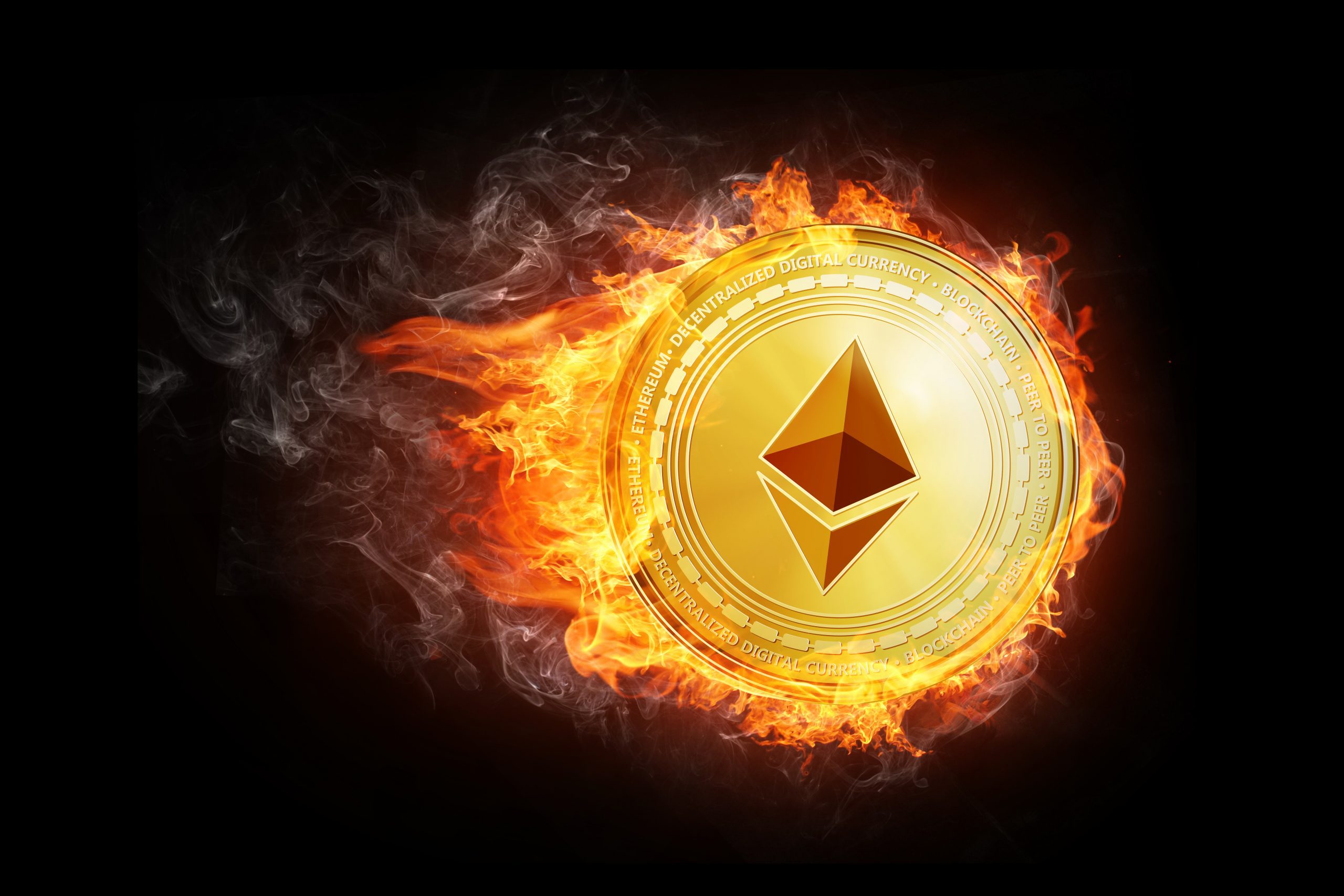 Ethereum-Münze steht in Flammen