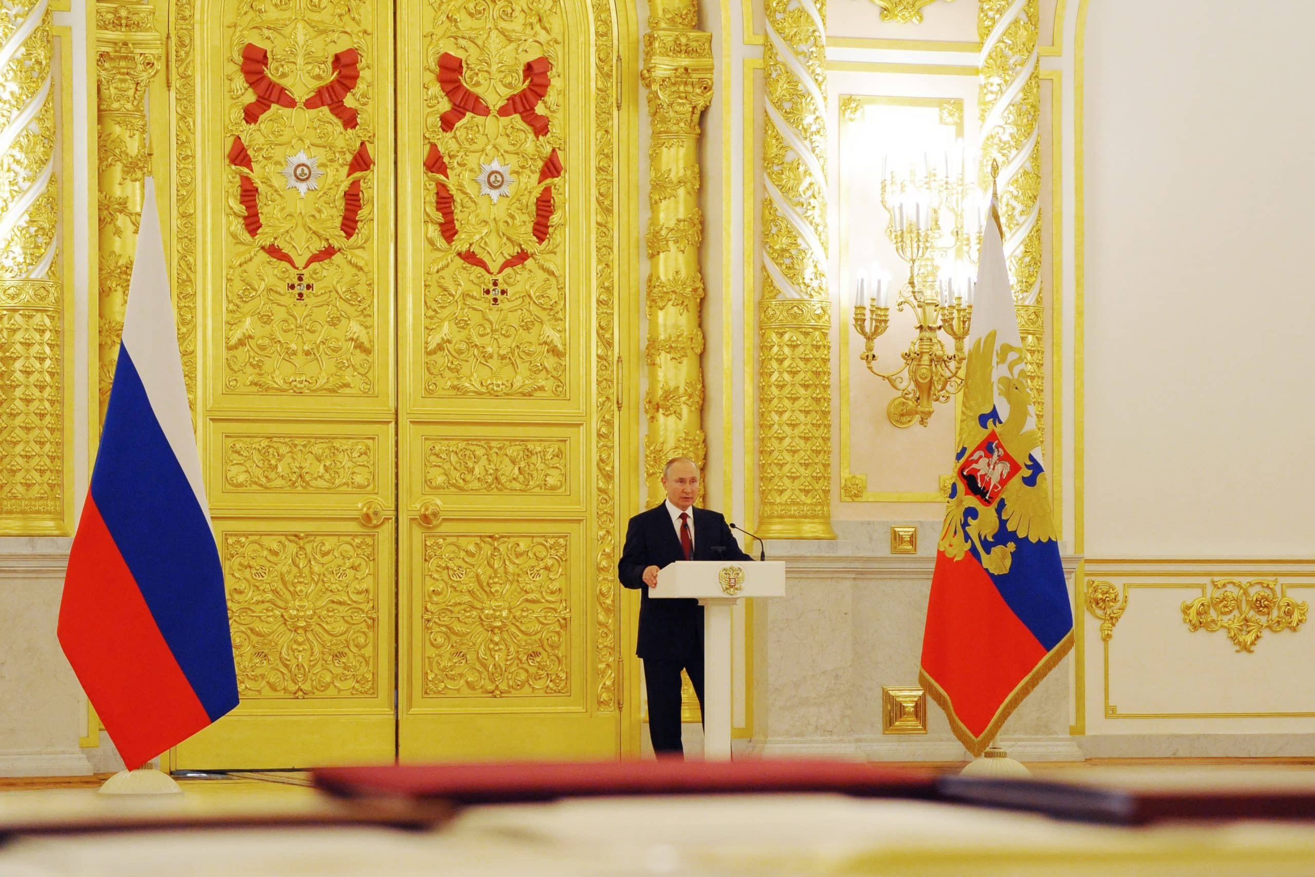 Russlands Präsident Wladimir Putin während einer Rede im Alexandersaal.