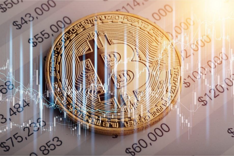 Bitcoin Münze und Chart