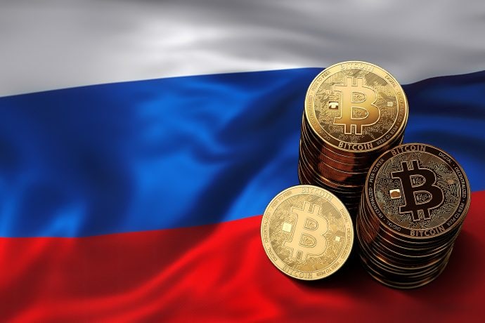 Bitcoin Münzen russische Flagge