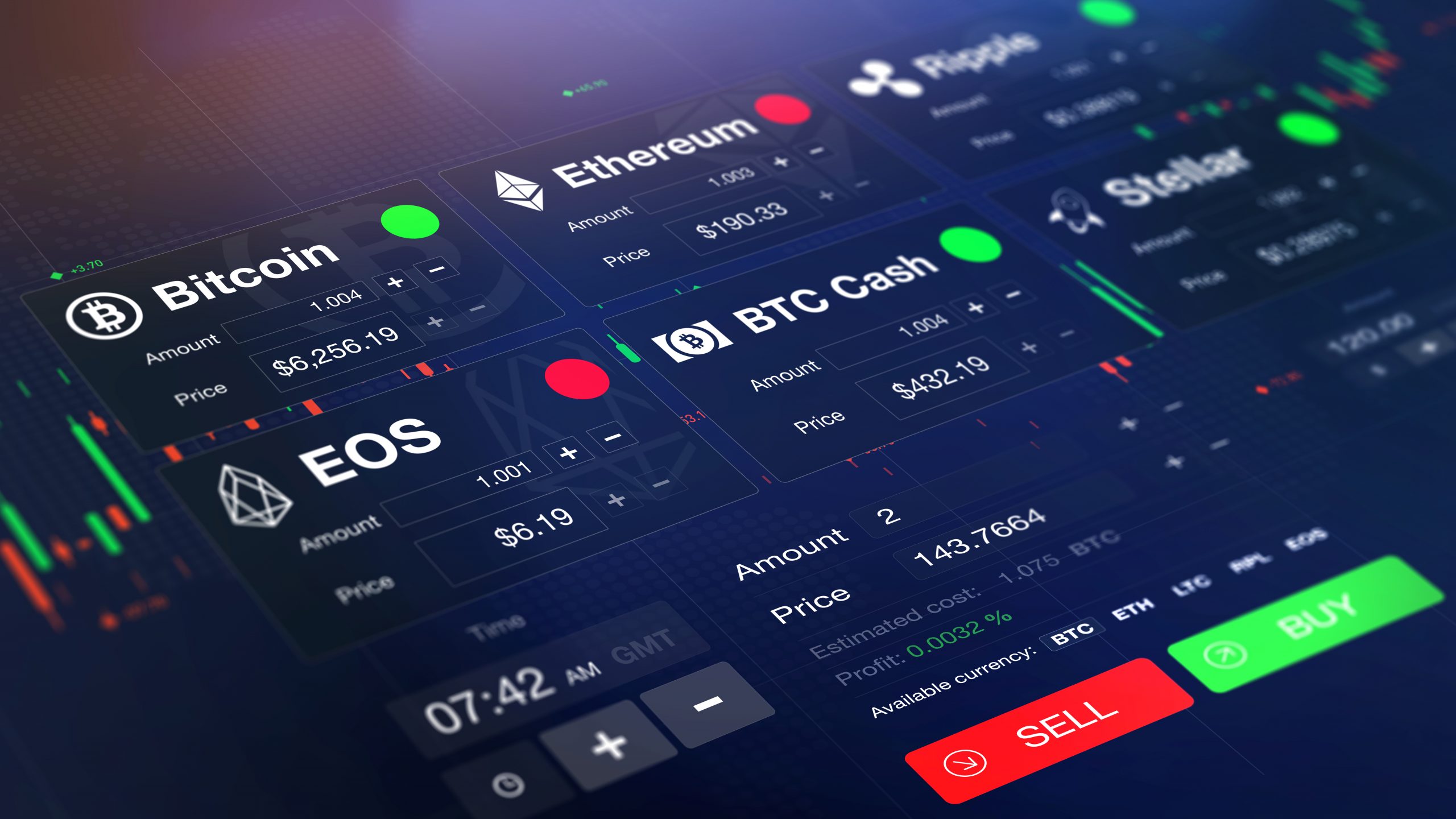 charts darstellung einer crypto exchange, auf der bitcoin und andere kryptowährungen gehandelt werden