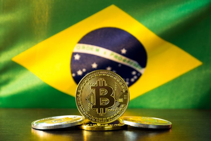 Brasilianische Flagge mit Bitcoin-Münze