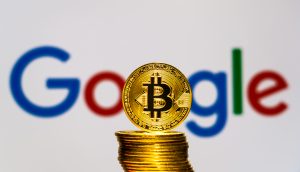 Google mit Bitcoin-Münze