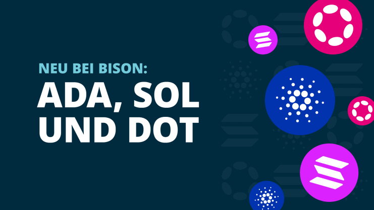 Schwarzer Hintergrund mit Text: Neu bei BISON : ADA, SOL und DOT