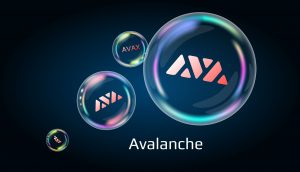 Farbenfrohes digitales Bild des Avalanche-Logos (AVAX), eingebettet in Blasen auf dunklem Hintergrund, das den Reiz von AVAX für Kaufinteressenten perfekt einfängt.