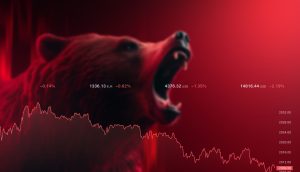 Roter Bär als Symbol für die fallende Coinbase-Aktie