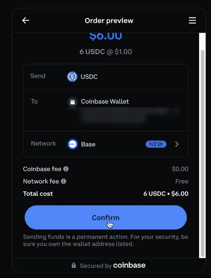 Smart Wallet Transfer Interface. Quelle: Coinbase