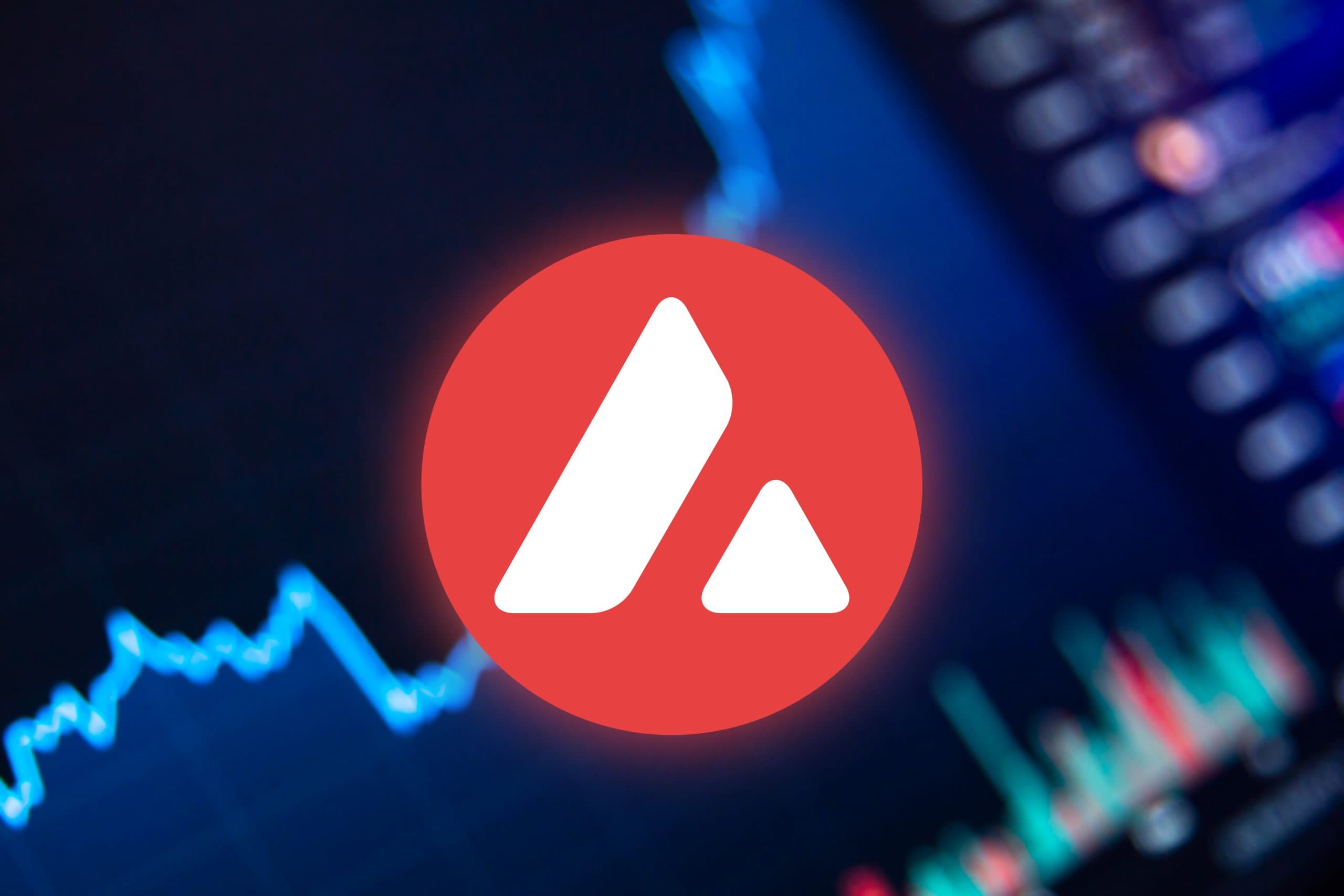 Das AVAX-Kryptowährungslogo sticht vor dem Hintergrund dynamischer digitaler Finanzdiagramme hervor und symbolisiert den schnellen und starken Aufschwung in der Welt der digitalen Finanzen.