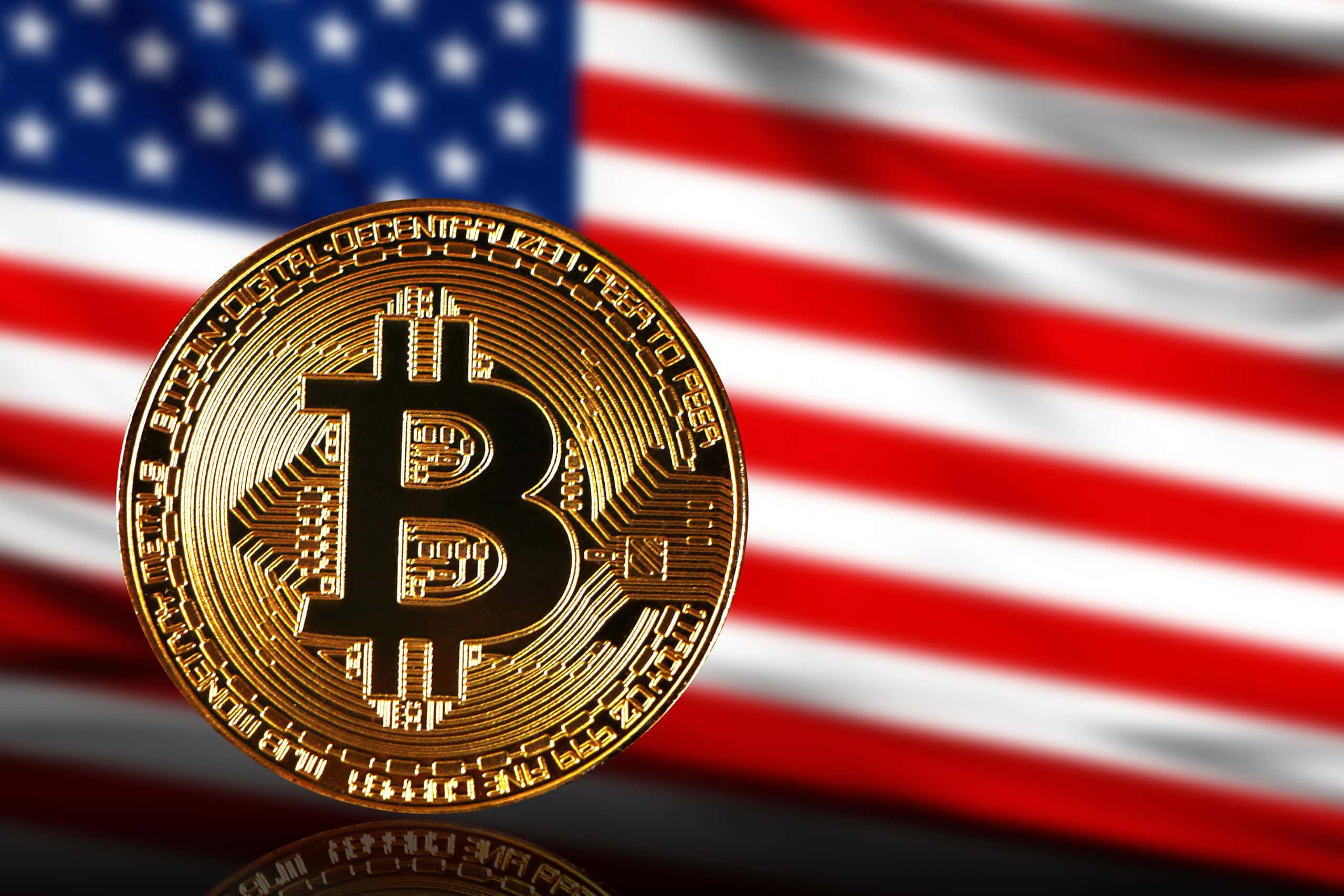 US-Flagge und Bitcoin