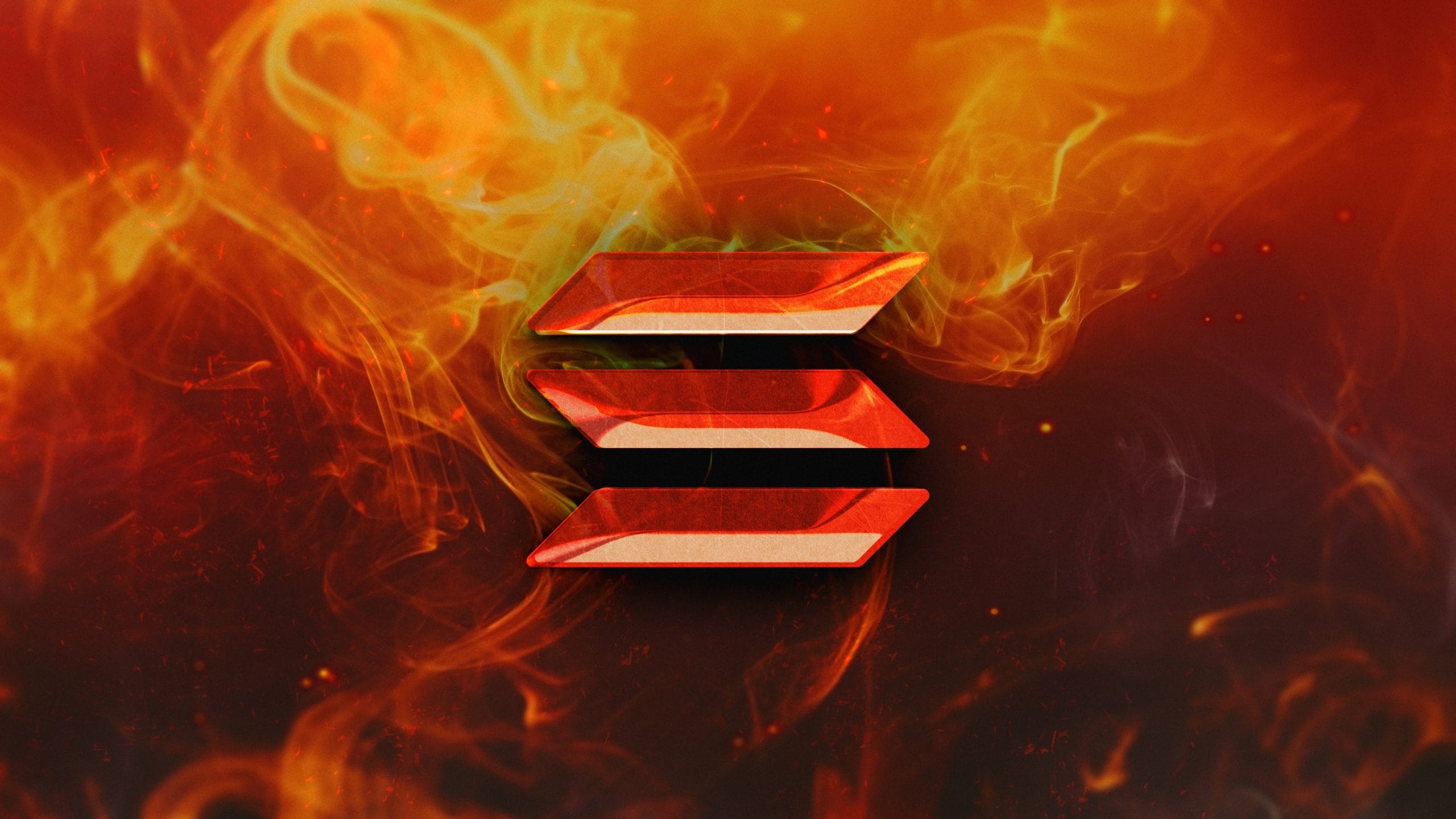 Solana Logo auf Flammen Hintergrund