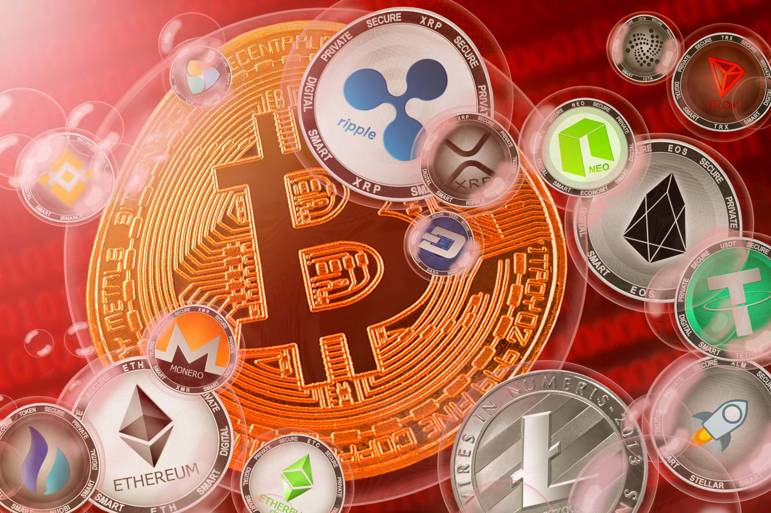 Bitcoin und andere Kryptowährungen in Seifenblasen