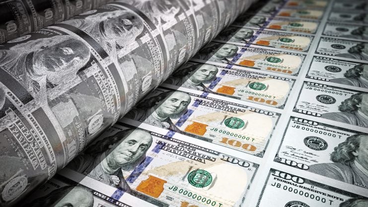 Ein Gelddrucker als Symbol von Inflation