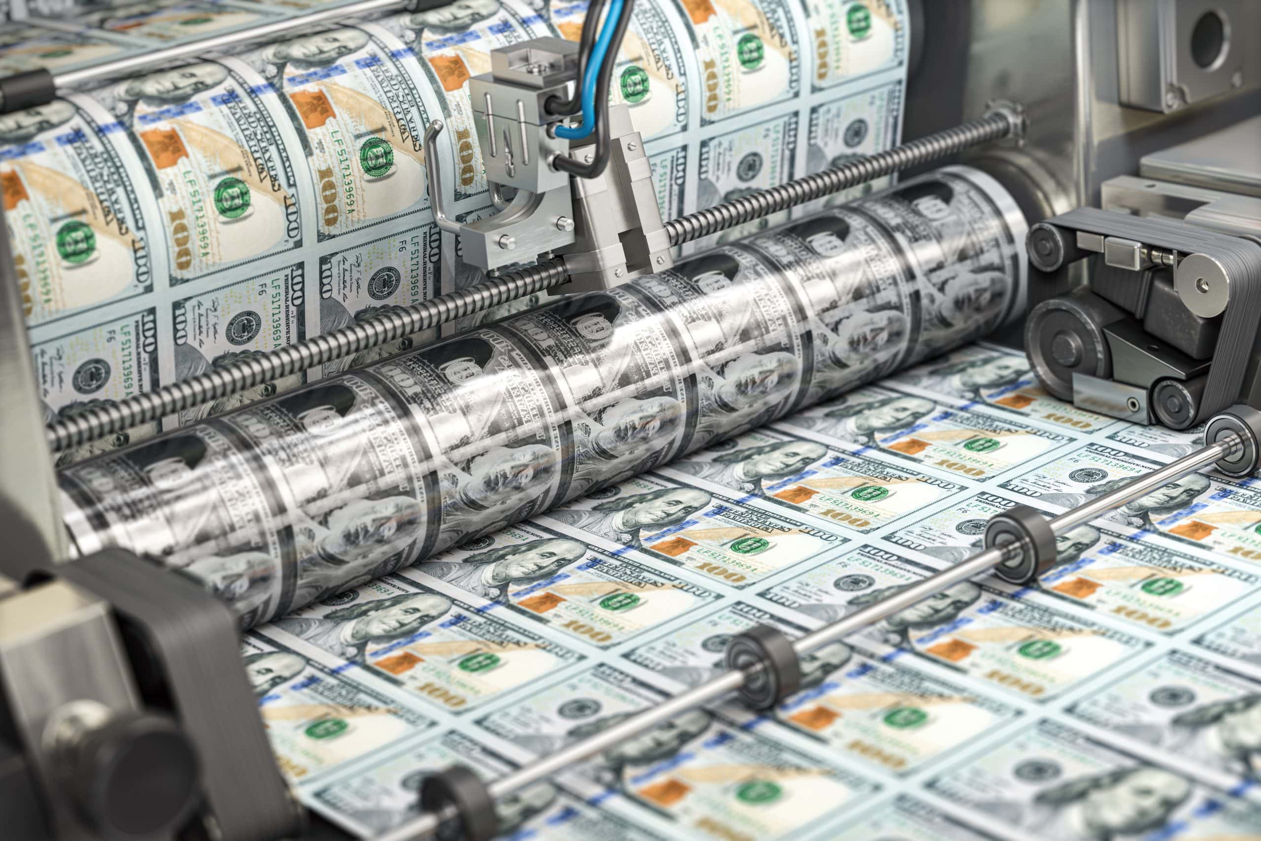Ein Gelddrucker als Symbol von Inflation