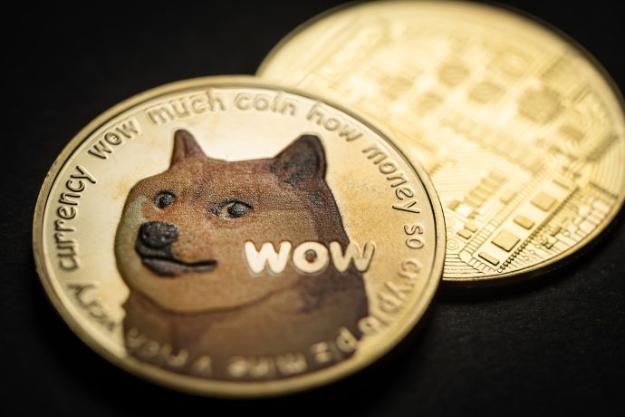 Eine Nahaufnahme einer Dogecoin-Münze