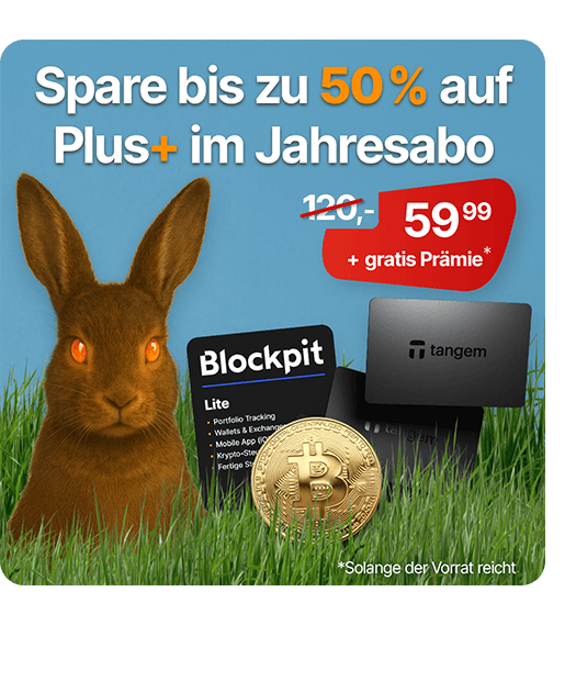 Werbung für einen Abonnementdienst mit einem Kaninchen, Münzen und Karten. Der Text hebt ein Angebot von 50 % Rabatt plus Gratisartikel hervor.