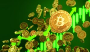 Eine Goldmünze mit einem Bitcoin-Symbol darauf.