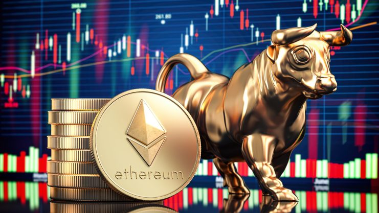 Ein Ethereum-Bulle vor einem Chart