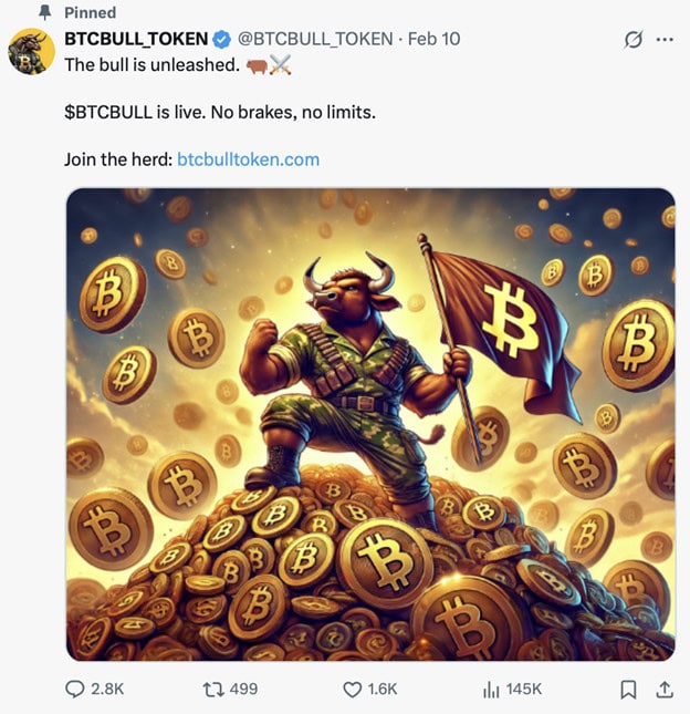 Abbildung eines muskulösen Stiers in Kampfmontur, der eine Flagge mit einem Bitcoin-Symbol hält und auf einem Stapel goldener Bitcoin-Münzen steht, während im Hintergrund weitere Münzen schwimmen – ein starkes Symbol für die Dominanz der Kryptowährungen.