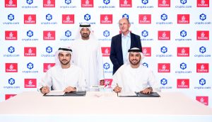 Emirates-signs-MoU-with-Crypto.com The MoU was signed in the presence of His Highness Sheikh Ahmed bin Saeed Al Maktoum, Chairman and Chief Executive, Emirates Airline & Group and Michael Doersam, Emirates’ Chief Financial & Group Services Officer, by Adnan Kazim, Emirates’ Deputy President and Chief Commercial Officer, and Mohammed Al Hakim, President of Crypto.com’s UAE operations.
