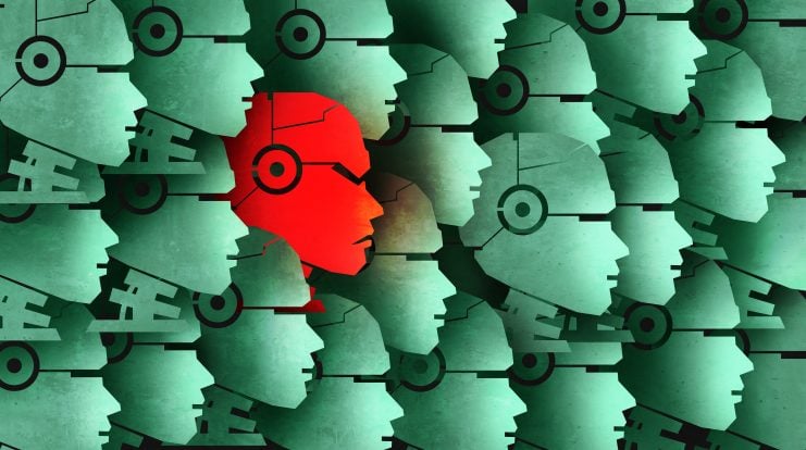 Visualisierung eines KI-Agenten, der sich von anderen unterscheidet – Symbolbild für automatisierte Angriffe auf Smart Contracts