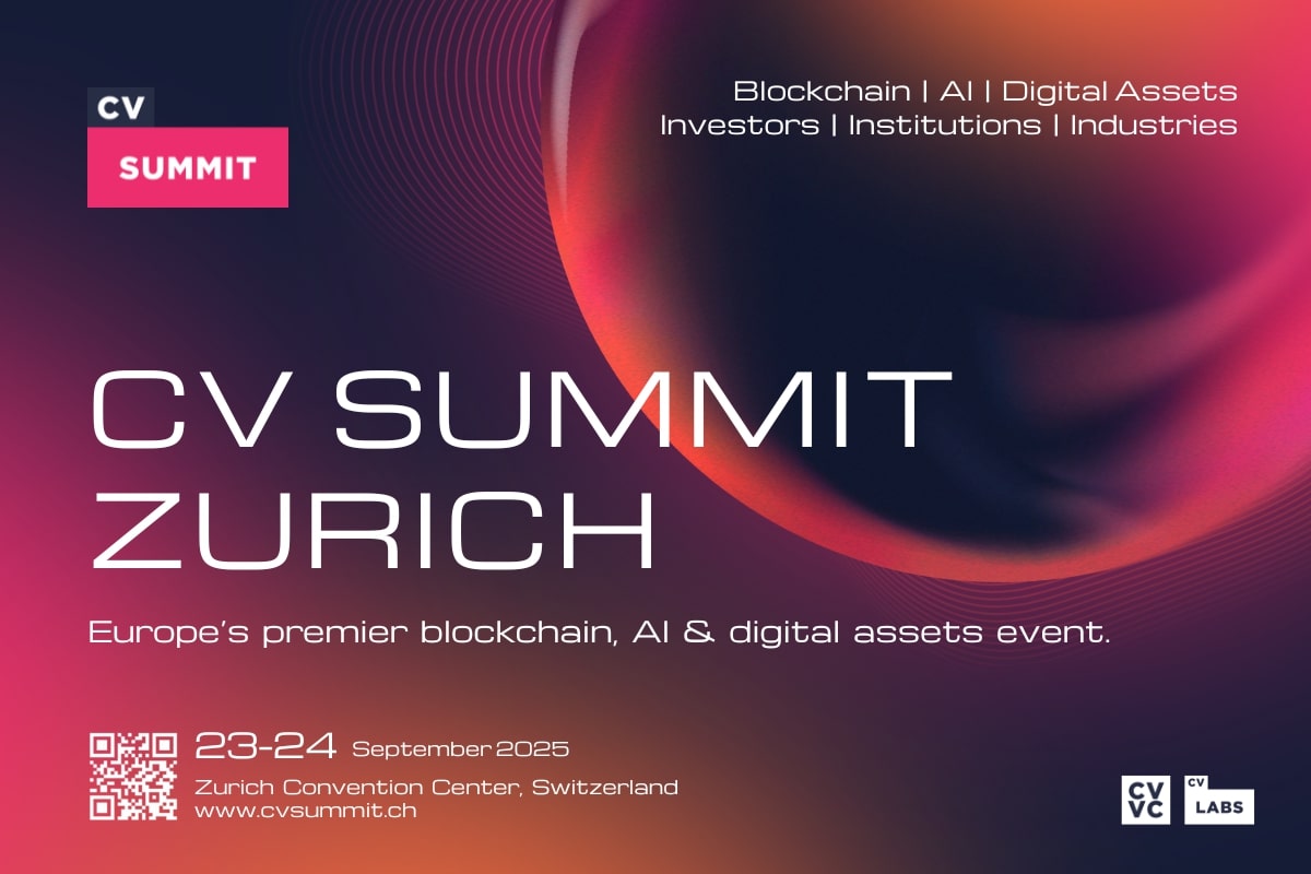 Werbebild für den CV Summit Zurich, eine Veranstaltung zu Blockchain, KI und digitalen Vermögenswerten, die am 23. und 24. September 2025 im Zurich Convention Center, Schweiz, stattfindet.