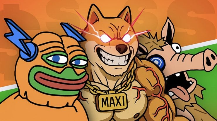 Cartoon von drei HYPER-animierten Tieren: ein Frosch mit Blitzmaske, ein muskulöser Hund mit leuchtenden Augen und MAXI-Kette und ein überraschtes Pferd, alle auf einem bunten Hintergrund.