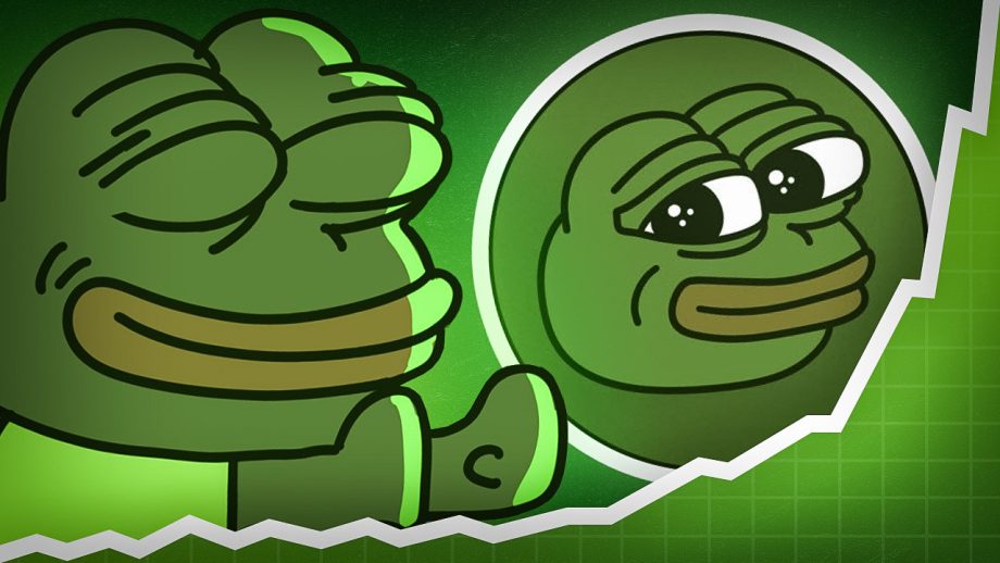 Digitale Illustration von Pepe dem Frosch mit einem süffisanten Gesichtsausdruck, mit einem kreisförmigen Einschub eines lächelnden Pepe und einer grünen Grafiklinie, die im Vordergrund aufsteigt - perfekt für Fans von Memecoin und dem innovativen PepeNode Mine-to-Earn-Konzept.