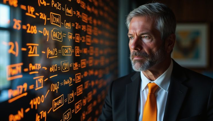 Ein Mann schaut auf eine Wand mit der Aufschrift Bitcoin.
