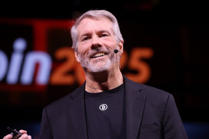Das Bild zeigt den Bitcoin-Maximalisten Michael Saylor auf der Bitcoin-Konferenz in Las Vegas.