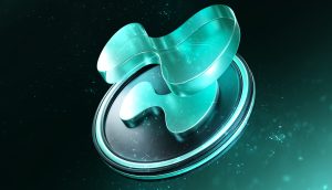 Ein 3D-gerendertes, transluzentes, türkisfarbenes Logo der Kryptowährung Ripple (XRP) schwebt über einem dunklen Hintergrund mit leuchtenden Akzenten und fängt die vibrierende Energie des Aster-Hypes ein.