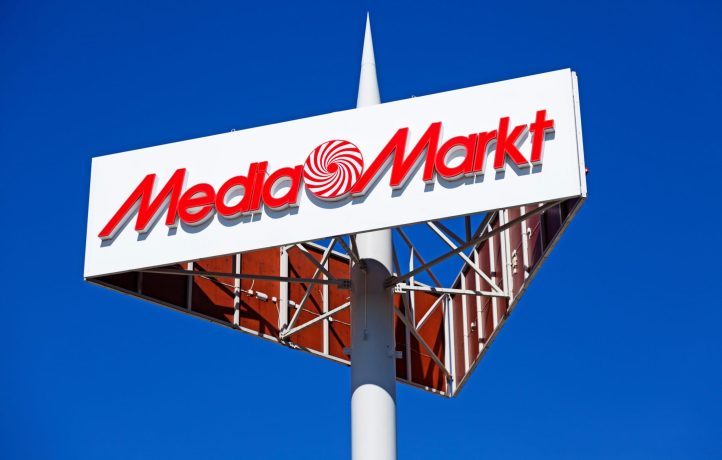 MediaMarkt-Logo in Österreich, wo ab sofort in allen 56 Filialen Bitcoin-ATMs verfügbar sind.