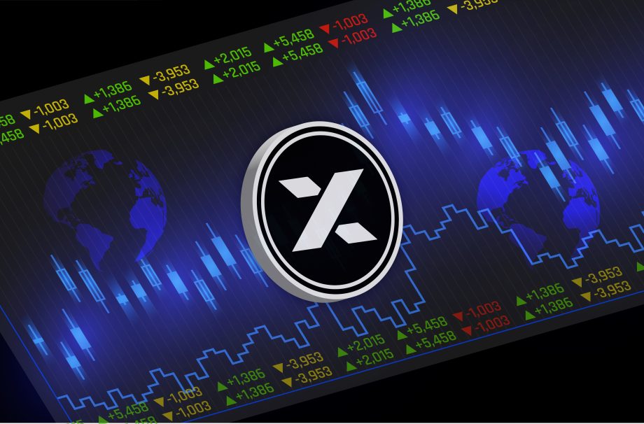 Digitale Grafik mit einem großen stilisierten X-Logo, blauen Weltkarten und Börsencharts mit Zahlen und Candlestick-Mustern im Hintergrund, die auf die 13.000 Prozent MYX-Rallye hinweisen.