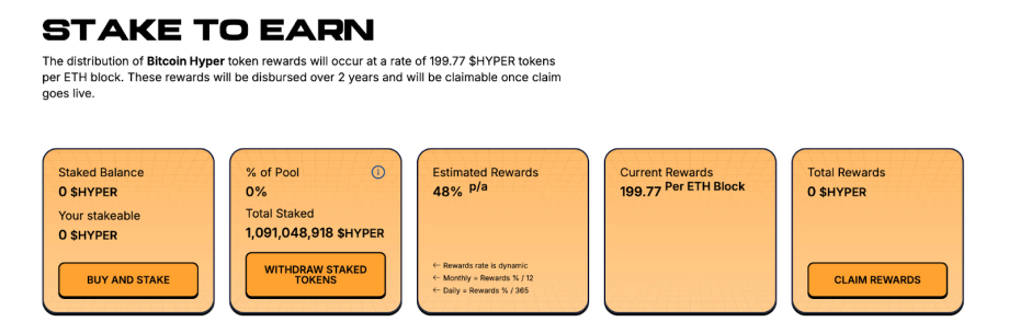 image Ein Dashboard mit Bitcoin-Hyper- und Bitcoin-L2-Einsatzinformationen, einschließlich des eingesetzten Guthabens, der Poolgröße, der geschätzten und aktuellen Belohnungen sowie der Optionen für den Vorverkauf, den Einsatz, die Auszahlung und die Inanspruchnahme von Belohnungen.