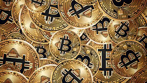 Bitcoin-Münzen liegen auf einem Haufen