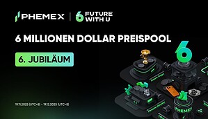 Phemex feiert 6. Jubiläum mit 6-Millionen-Dollar-Preispool – Eventgrafik mit Logo, Jubiläumszahl und Kampagnenelementen