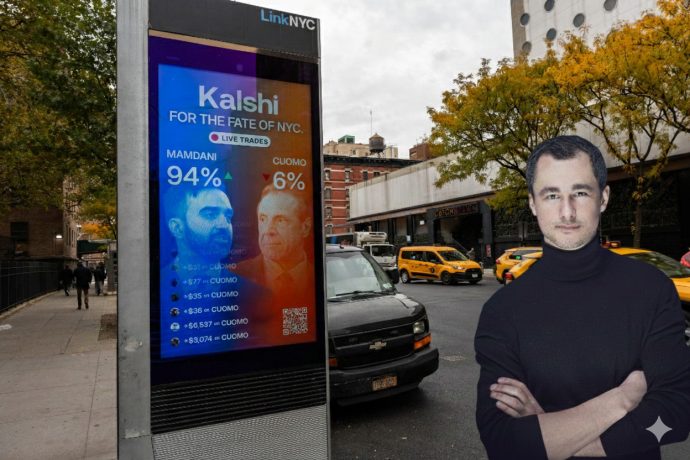 Der Prognosemarkt-Anbieter Kalshi auf einer Werbetafel in New York.