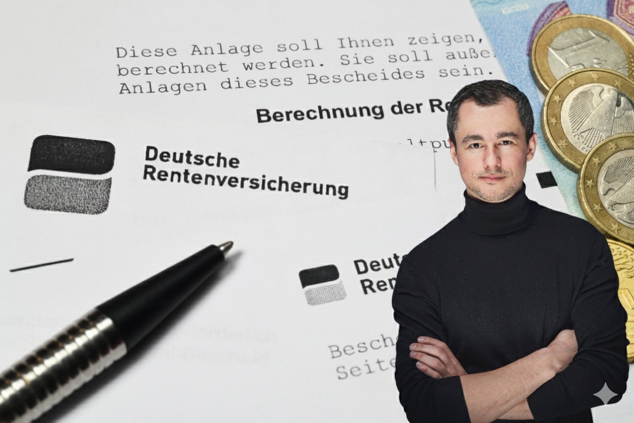 Sven Wagenknecht (BTC-ECHO) vor Dokumenten der Deutschen Rentenversicherung.