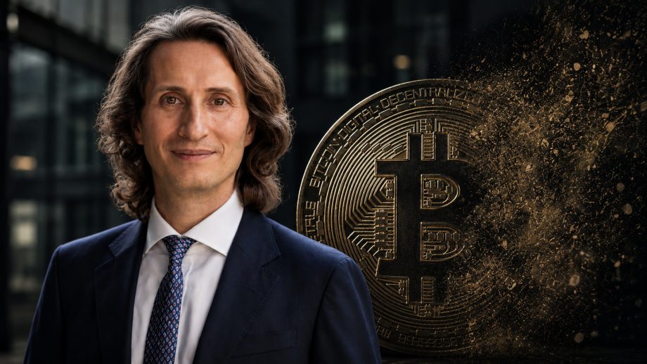 Dr. Florian Lindermann und eine Bitcoin-Münze