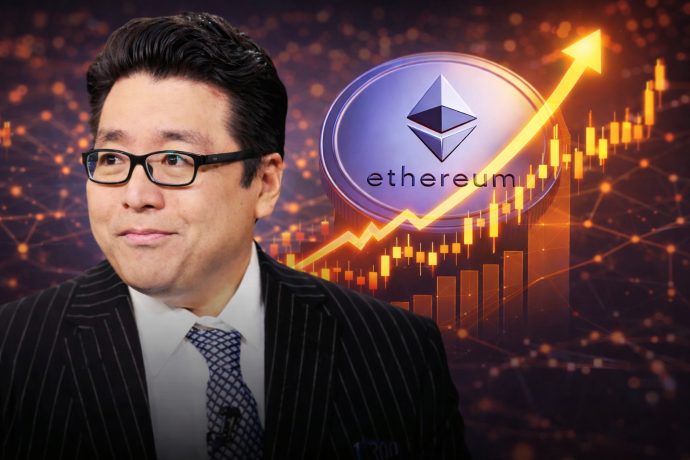 Tom Lee von BitMine vor einem Ethereum-Symbol und einem steigenden Chart