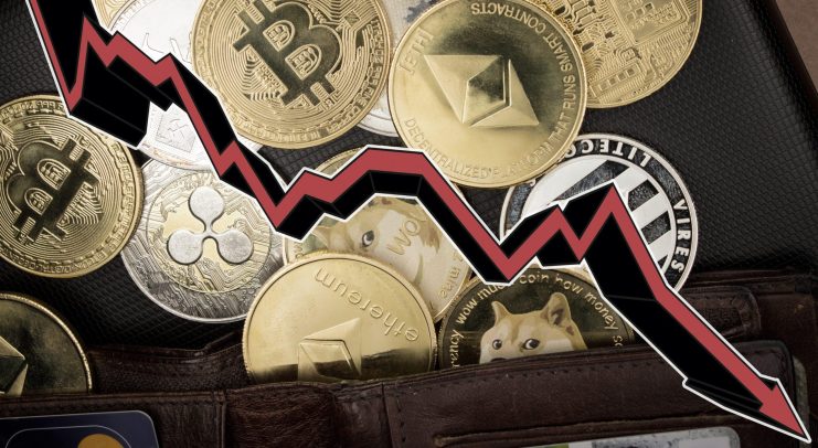 Kryptowährungen rund um einen fallenden Chart