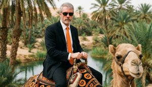 Michael Saylor reitet auf einem Kamel mit Bitcoin-Decke