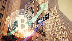 Bitcoin-Symbol vor der Wall Street